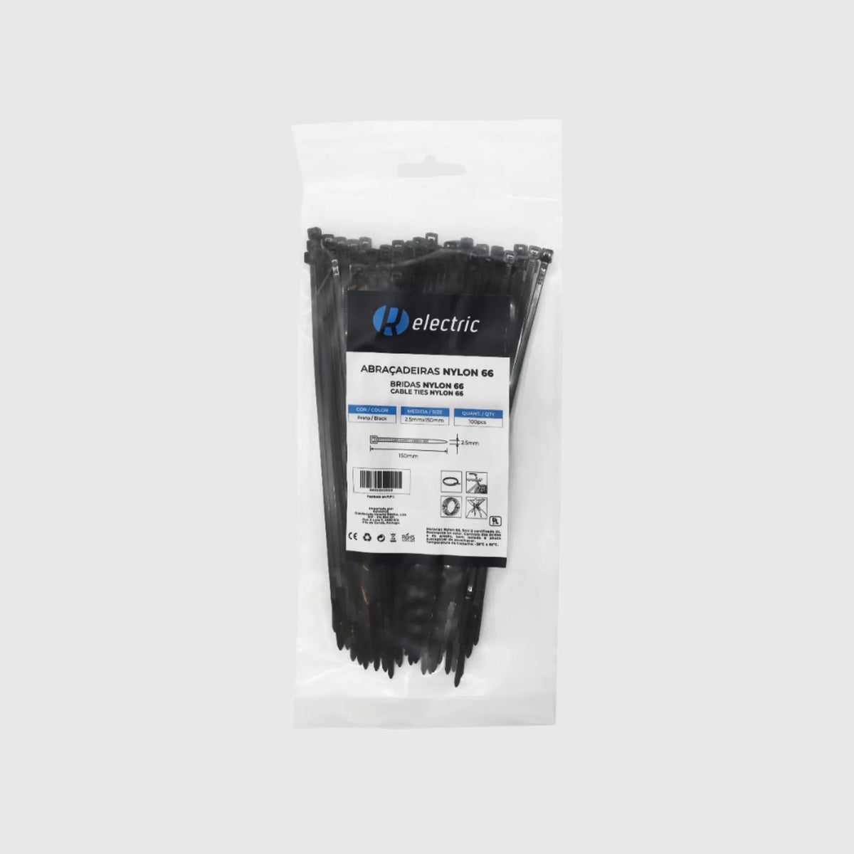Bridas de nailon 66 - Pack de 100 Negro 2,5 × 150 mm