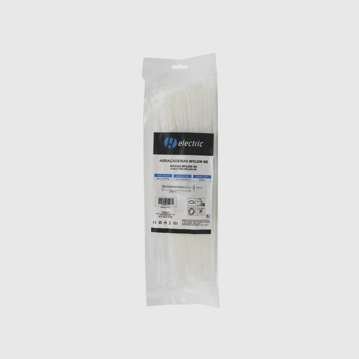 Bridas de nailon 66 - Pack de 100 Blanco 3,6 × 250 mm