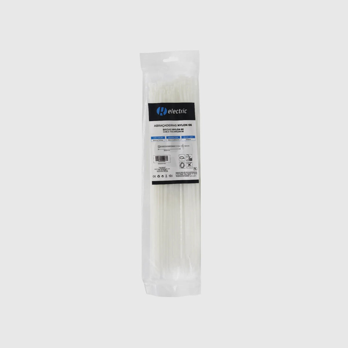 Bridas de nailon 66 - Pack de 100 Blanco 3,6 × 300 mm