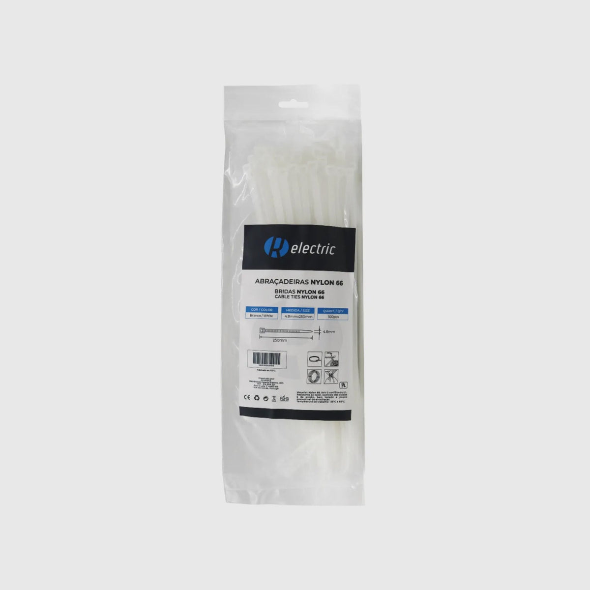Bridas de nailon 66 - Pack de 100 Blanco 4,8 × 250 mm
