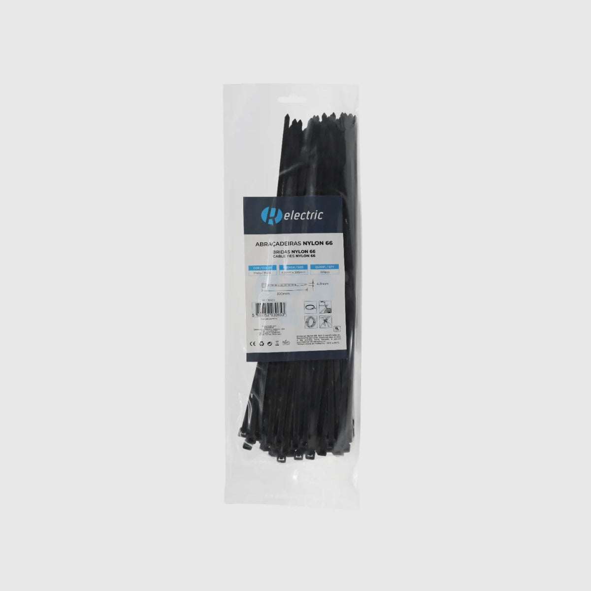 Bridas de nailon 66 - Pack de 100 Negro 4,8 × 300 mm
