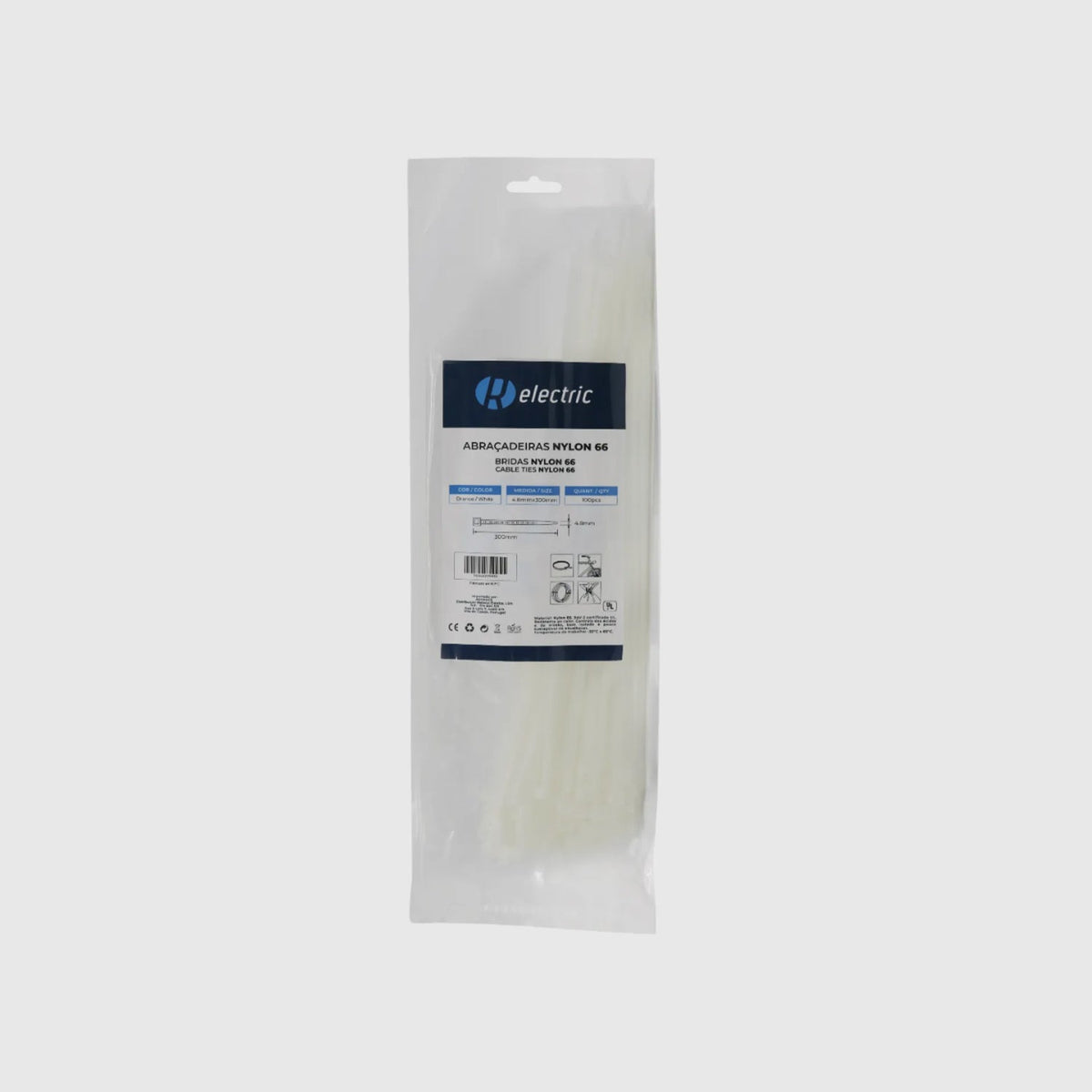 Bridas de nailon 66 - Pack de 100 Blanco 4,8 × 300 mm