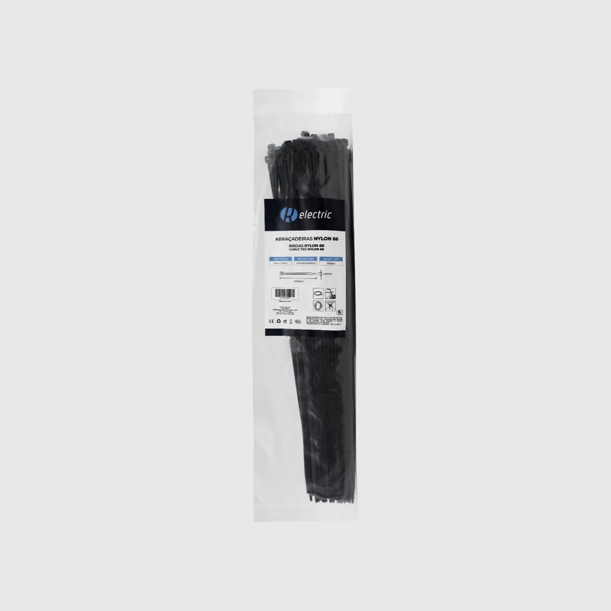 Bridas de nailon 66 - Pack de 100 Negro 4,8 × 400 mm