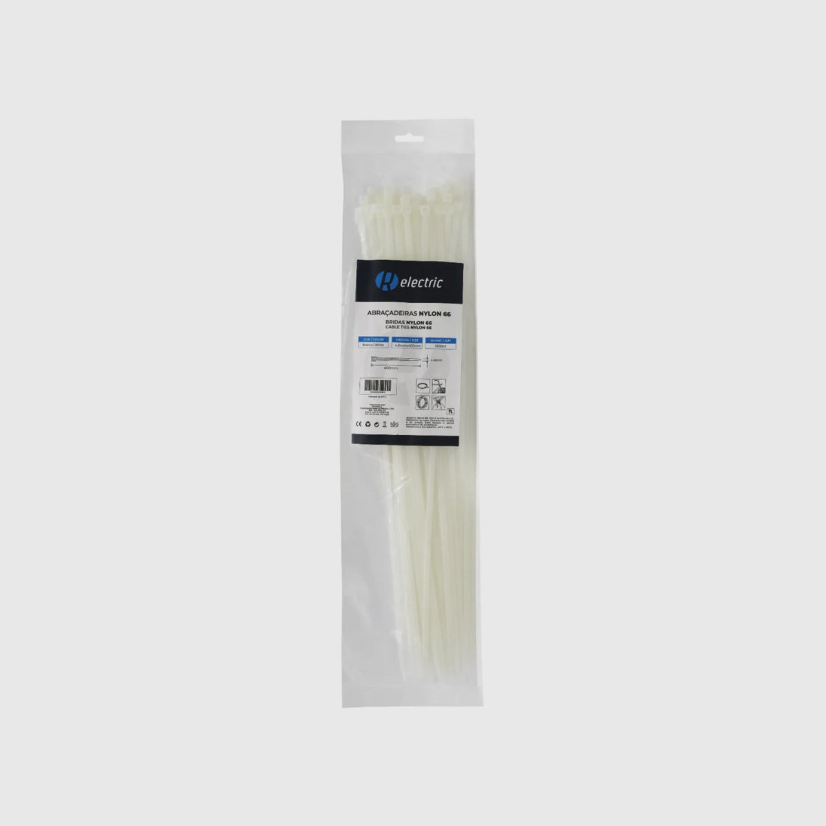 Bridas de nailon 66 - Pack de 100 Blanco 4,8 × 400 mm
