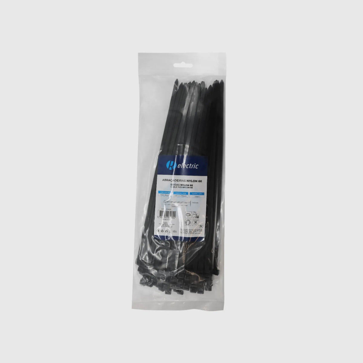 Bridas de nailon 66 - Pack de 100 Negro 7,6 × 350 mm