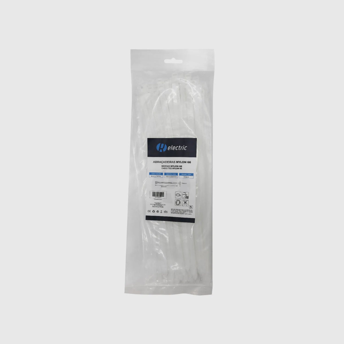 Bridas de nailon 66 - Pack de 100 Blanco 7,6 × 350 mm
