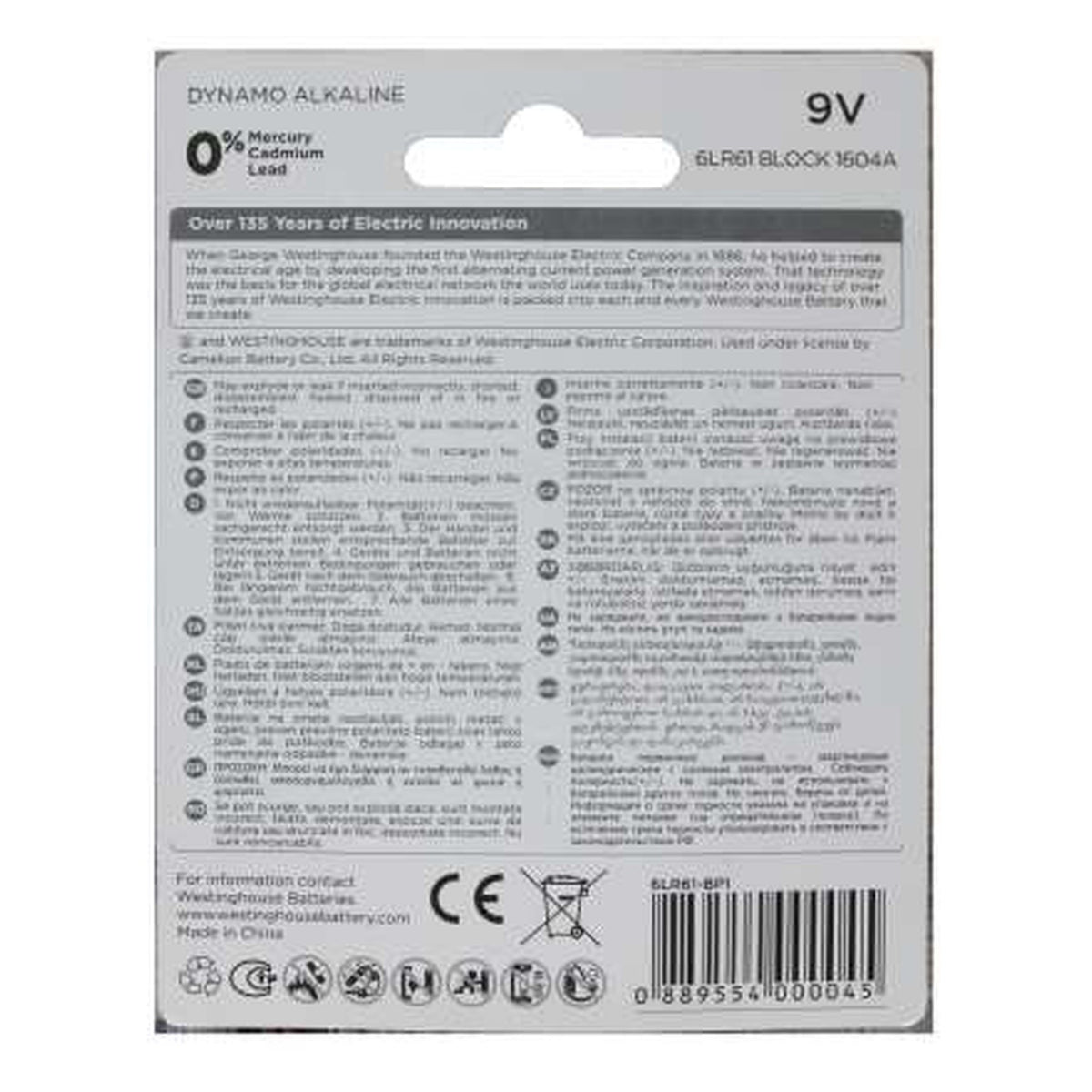 Pila alcalina Westinghouse 9 V blíster de 1 unidad — detalle — SKU 6LR61-BP1