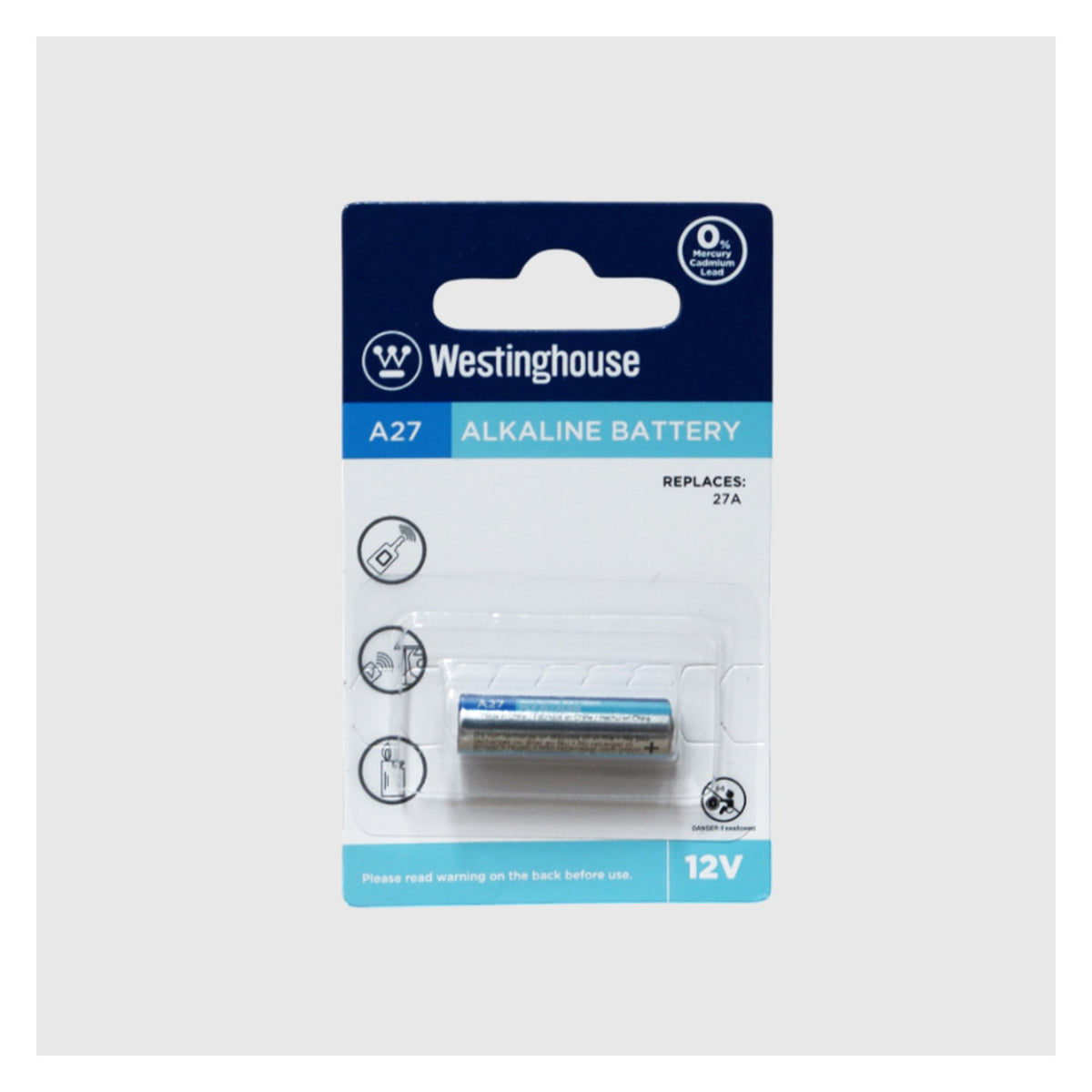 Pila alcalina Westinghouse A27 blíster de 1 unidad — vista principal — SKU A27-BP1