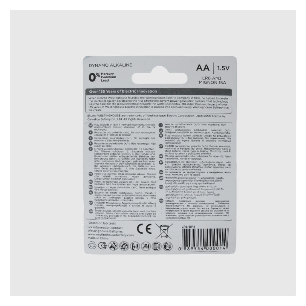 Pila alcalina Westinghouse AA blíster de 4 unidades — detalle — SKU LR6-BP4