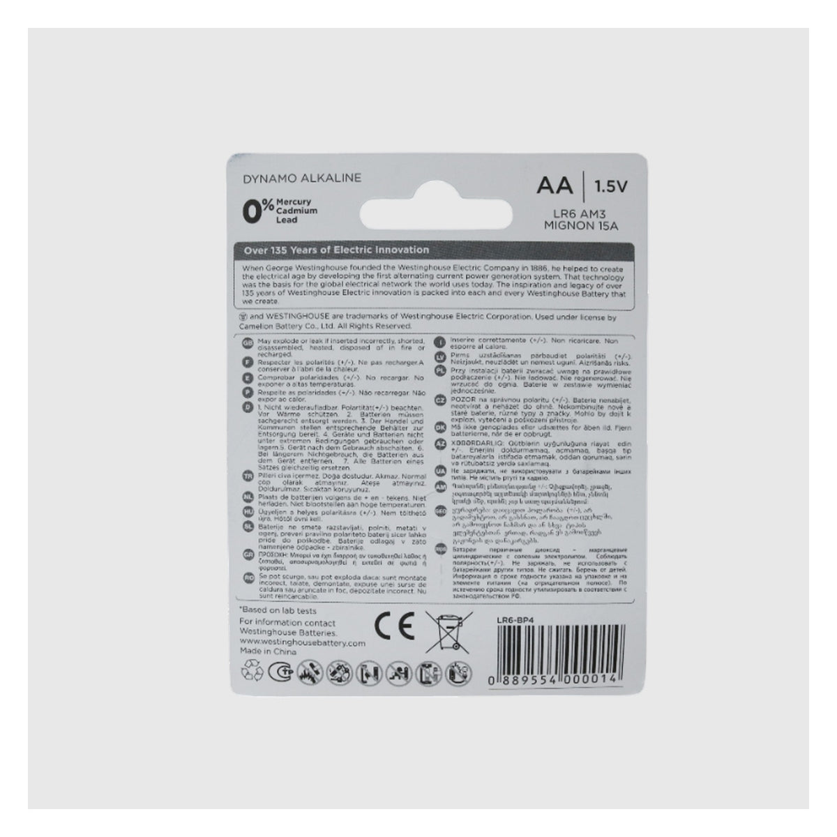 Pila alcalina Westinghouse AA blíster de 4 unidades — detalle — SKU LR6-BP4